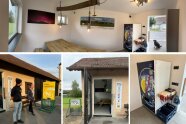 Eine Collage zeigt das alte Feuerwehrhaus von Hetzlos nach seinem Umbau zur multifunktionalen Wettschutzhütte für Wanderer und Radfahrer.