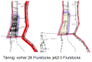 Kartenausschnitt, Flurlage Tännig: Gegenüberstellung alt 28 Flurstücke/neu 3